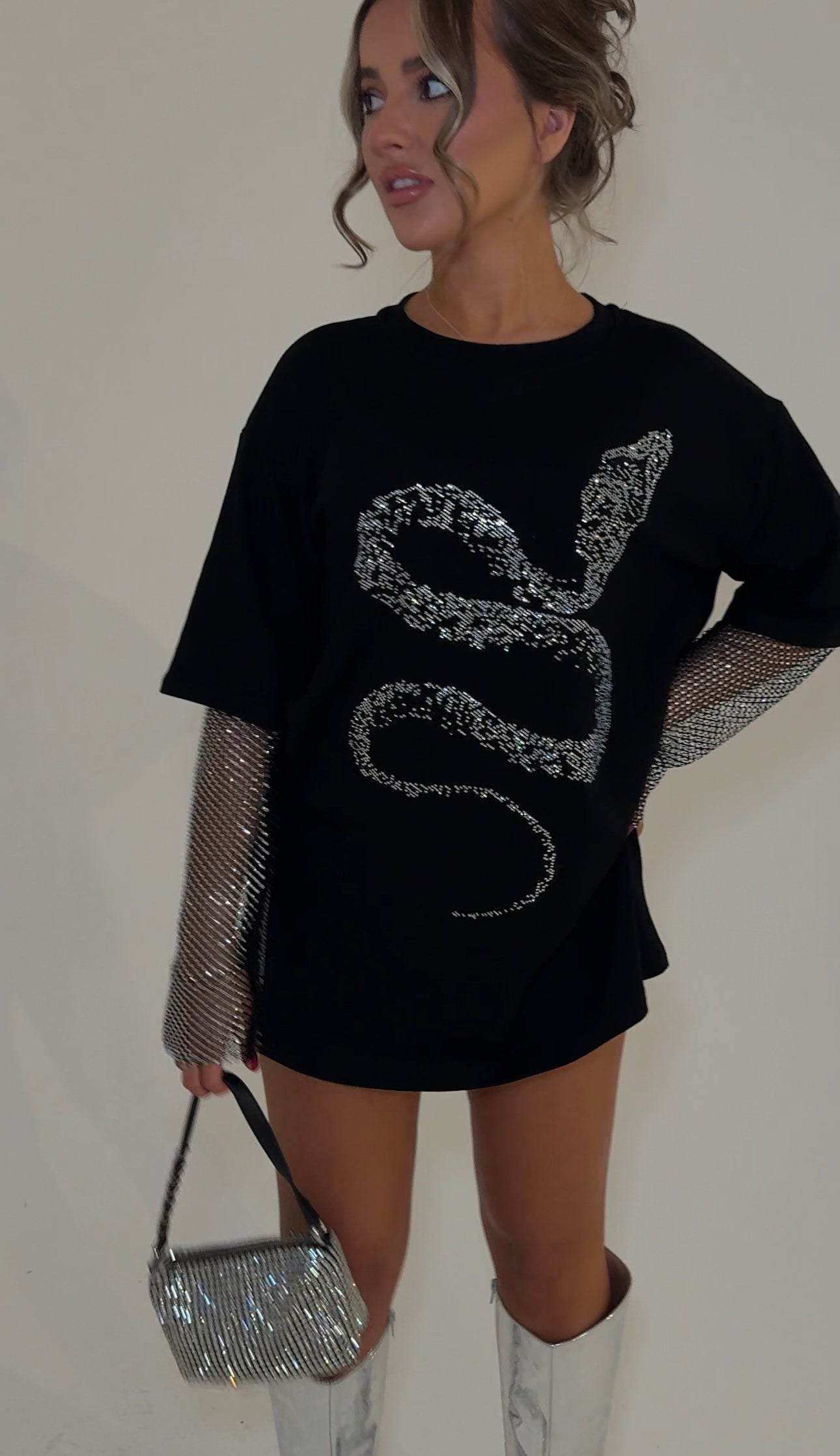 SNAKE Diamanté Oversized Tshirt